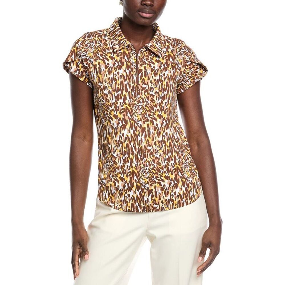 Ibkul Womens  Tulip Sleeve Polo Shirt, Brown